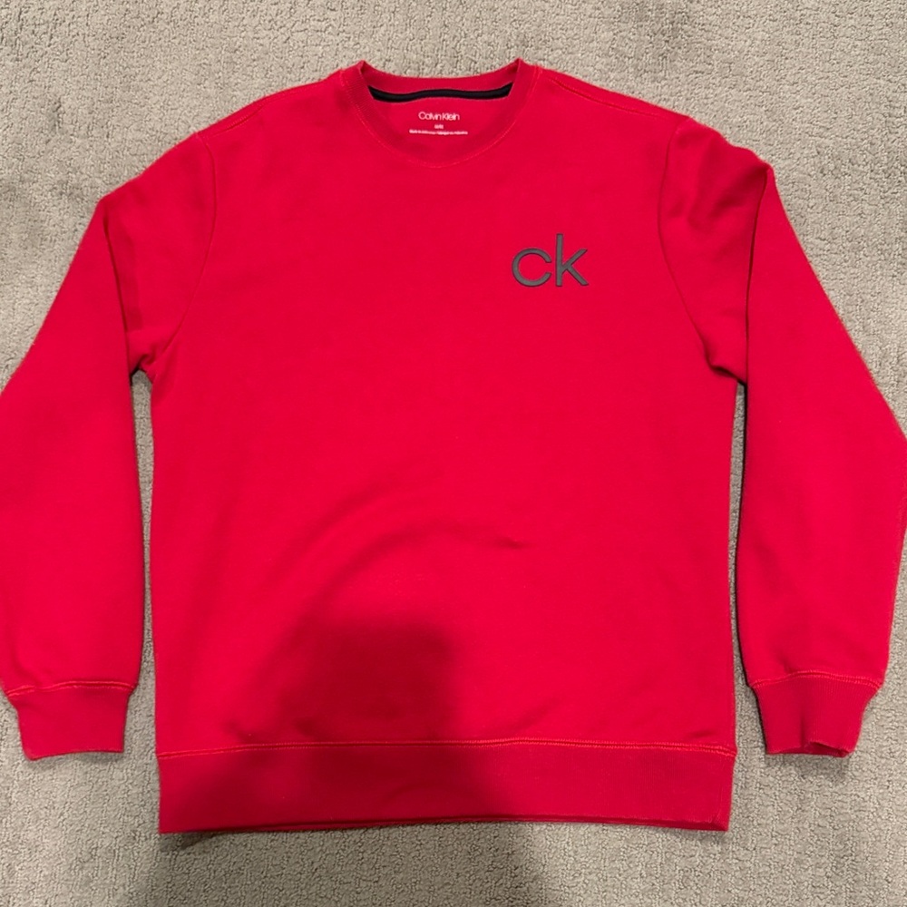 Calvin Klein Men's Bold Red Crewneck Fleece Lined Sweater Size Medium